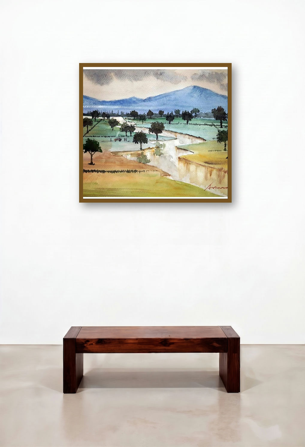 Rural Landscape (Tranquil Countryside) by artist Arunava Ray displayed in a Urban Loft Family Room