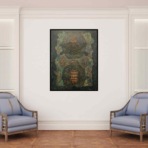 In-situ view of Rahul Pawar's 'Rural Life 2 (Symphony of Forms)' painting in a room