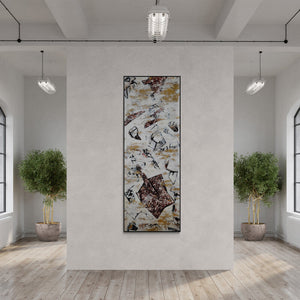 Dhananjoy Das Painting's painting 'Rusty Tools (Cosmic Dance)' displayed in a modern living room setting