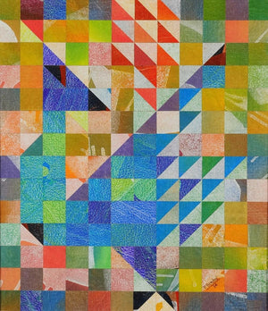 S 14 (Interwoven Geometry) by Padmanabh Bendre, Original Acrylic Abstract Painting on Canvas, Medium Vertical Wall Art