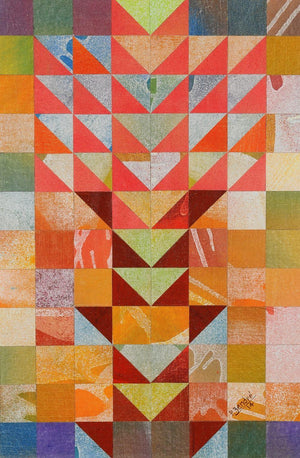 S 17 (Geometric Tapestry) by Padmanabh Bendre, Original Acrylic Abstract Painting on Canvas, Small Vertical Wall Art