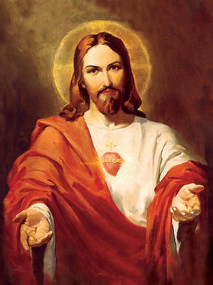 Sacred Heart 14 by Ns Art, Print Acrylic Religious Painting on Canvas, X-Small Vertical Wall Art
