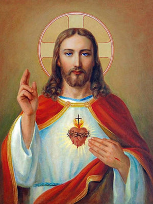 Sacred Heart 17 by Ns Art, Print Acrylic Religious Painting on Canvas, X-Small Vertical Wall Art