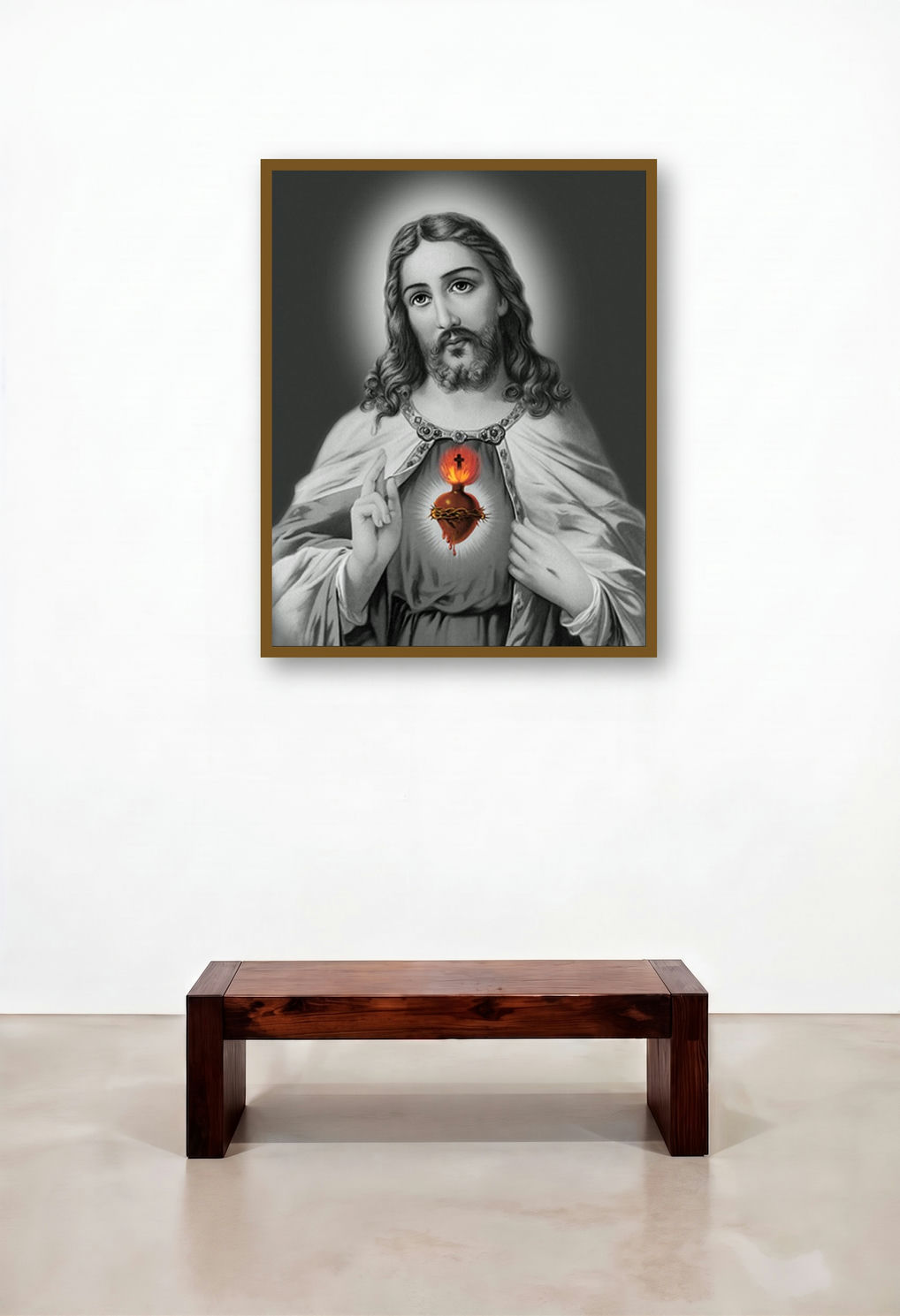 Sacred Heart 21 by artist Ns Art displayed in a Coastal Dining Room