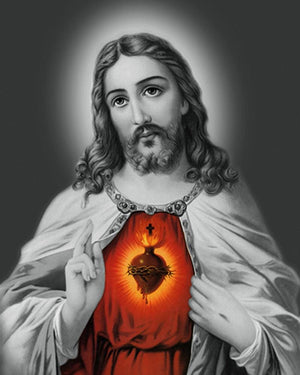 Sacred Heart 22 by Ns Art, Print Acrylic Religious Painting on Canvas, X-Small Vertical Wall Art