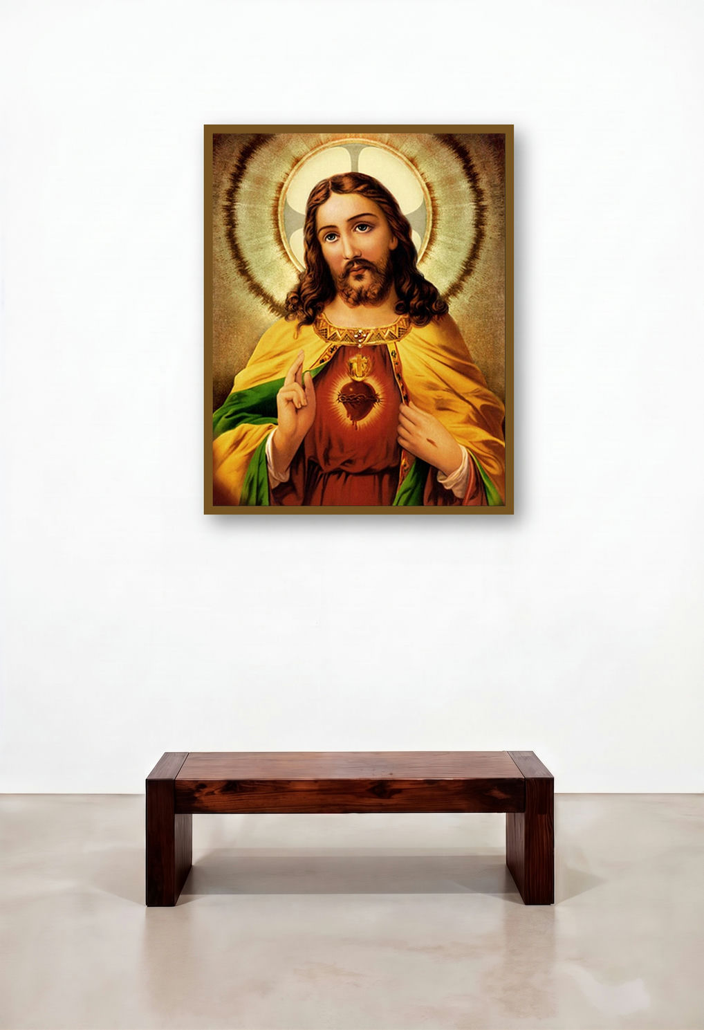 Sacred Heart Jesus Christ 1 by artist Ns Art displayed in a Contemporary Reception Area