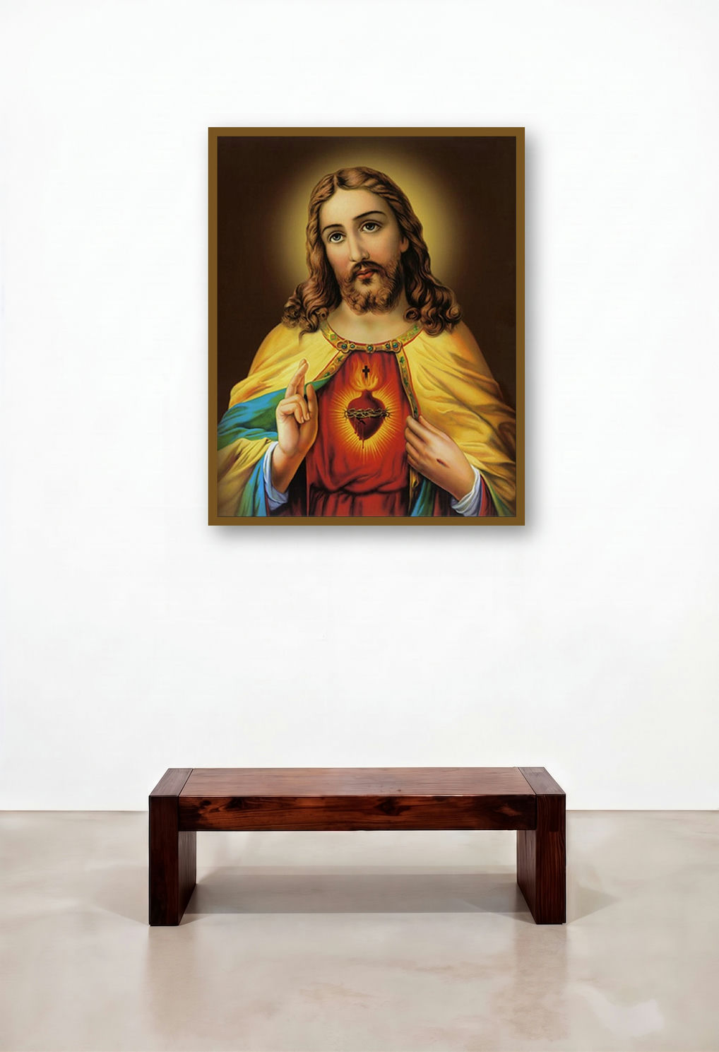 Sacred Heart Jesus Christ 10 by artist Ns Art displayed in a Rustic Hallway