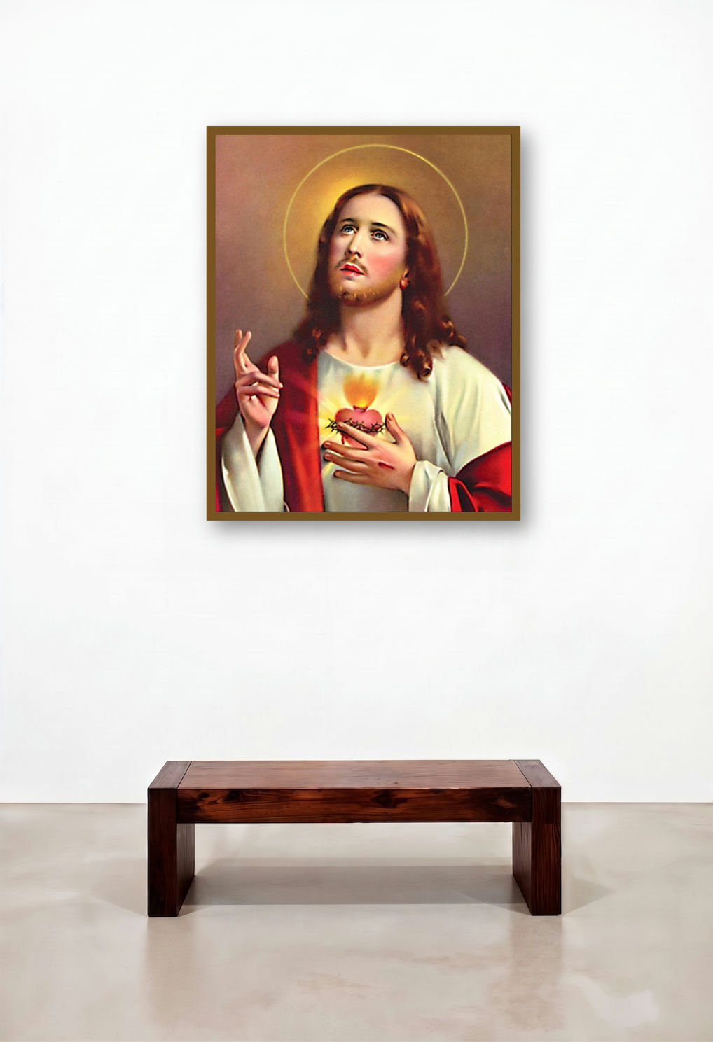 Sacred Heart Jesus Christ 6 by artist Ns Art displayed in a Elegant Reception Area