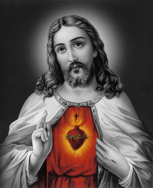 Sacred Heart Jesus Christ 9 (Jesus Portrait) by Ns Art, Print Acrylic Religious Painting on Canvas, X-Small Vertical Wall Art