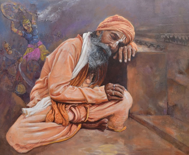 Sadhu' religious acrylic painting by artist Satyabrata Karmakar, 30x36 inch, on canvas