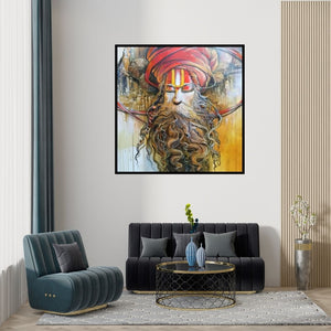 Preview of 'Sadhu 3 (Sadhu Meditation)' Painting by Manoj Das shown on a wall in a furnished room.