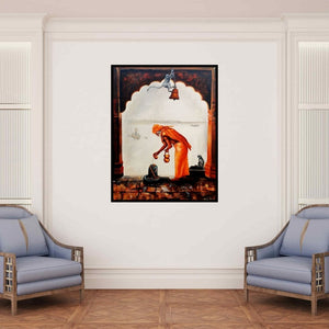 In-situ view of Arjun Das's 'Sadhu' painting in a room