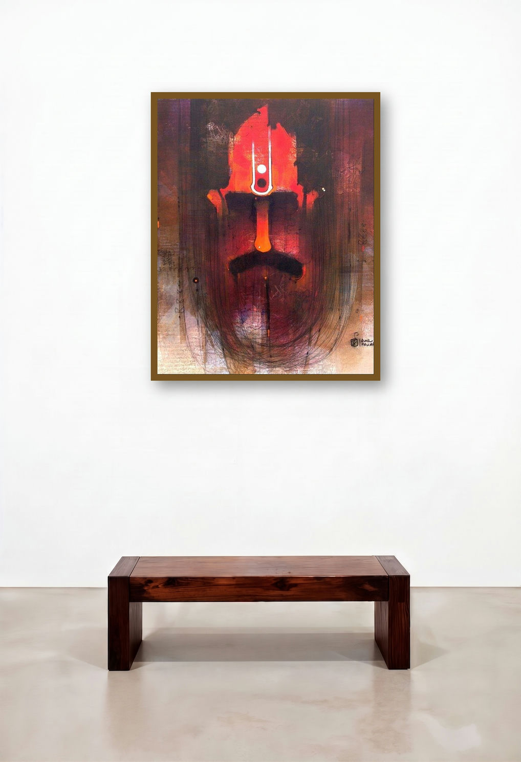 Sadhu I by artist Amol Pawar displayed in a Mid-Century Modern Foyer