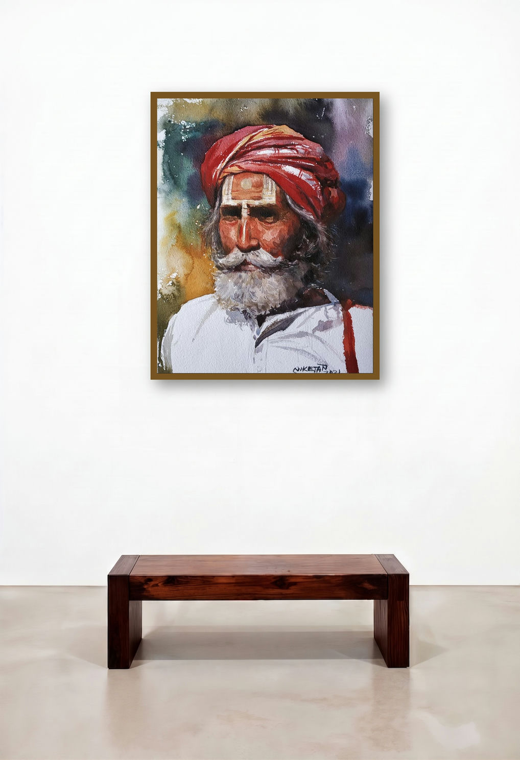 Sadhu In The Search Of A God (Untitled) by artist Niketan Bhalerao displayed in a Minimalist Home Office