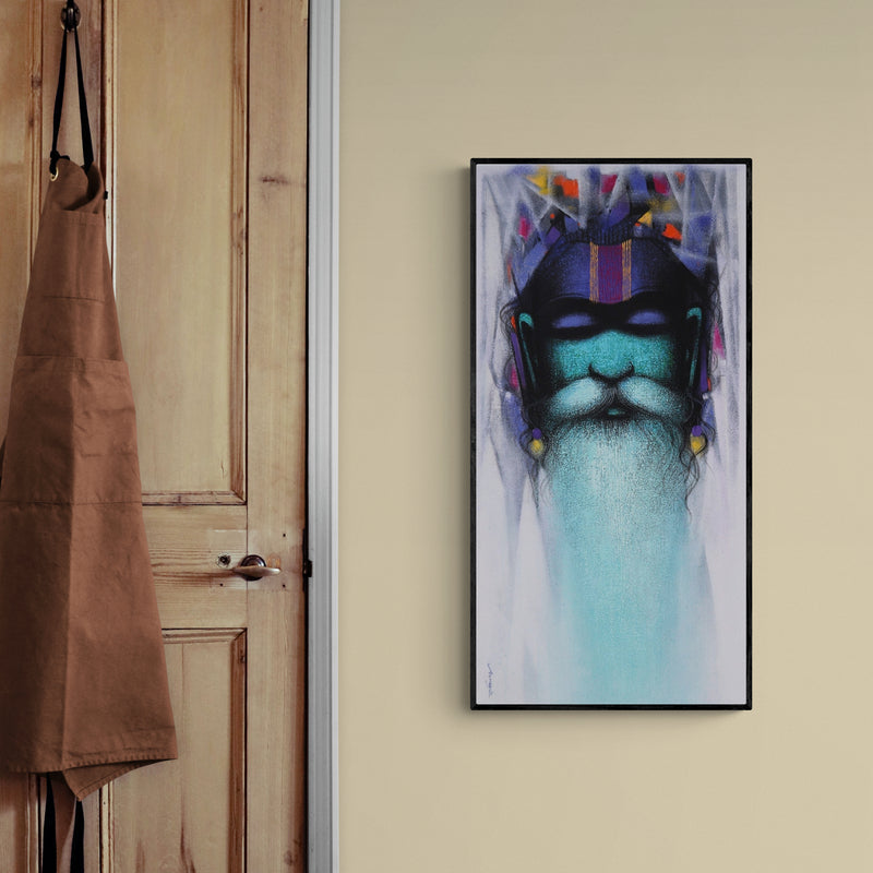 In-situ view of Somnath Bothe's 'A Sadhus Reminiscenes (Mystical Sadhu)' painting in a room