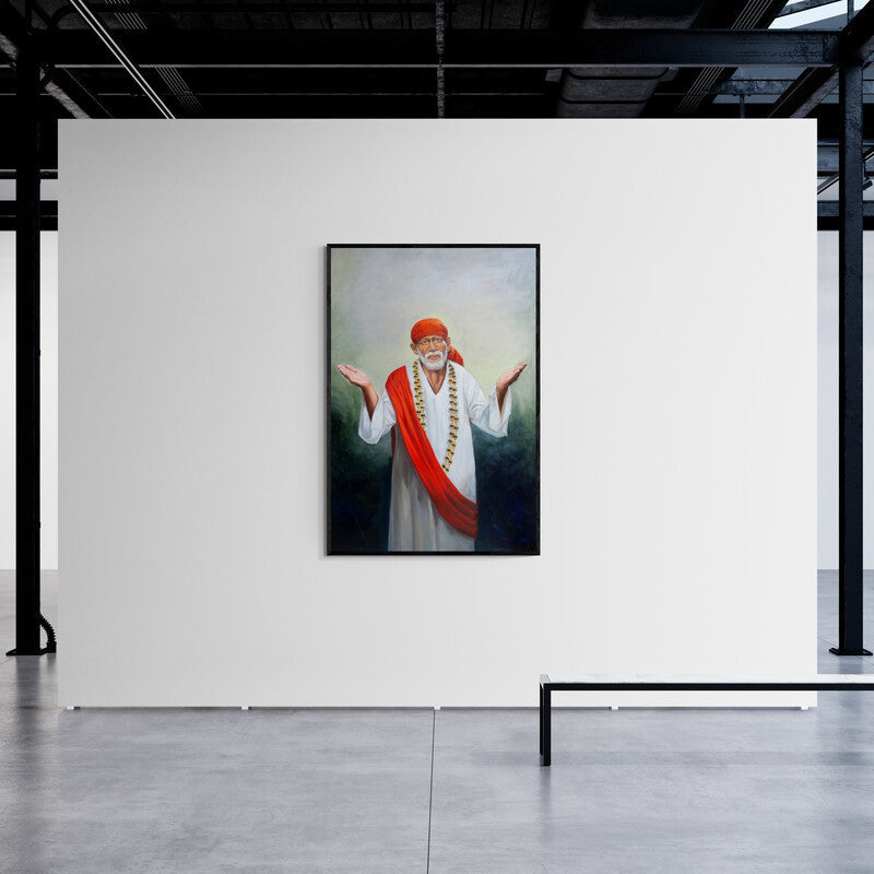 In-situ view of Anurag Swami's 'Sai Baba Iv' painting in a room