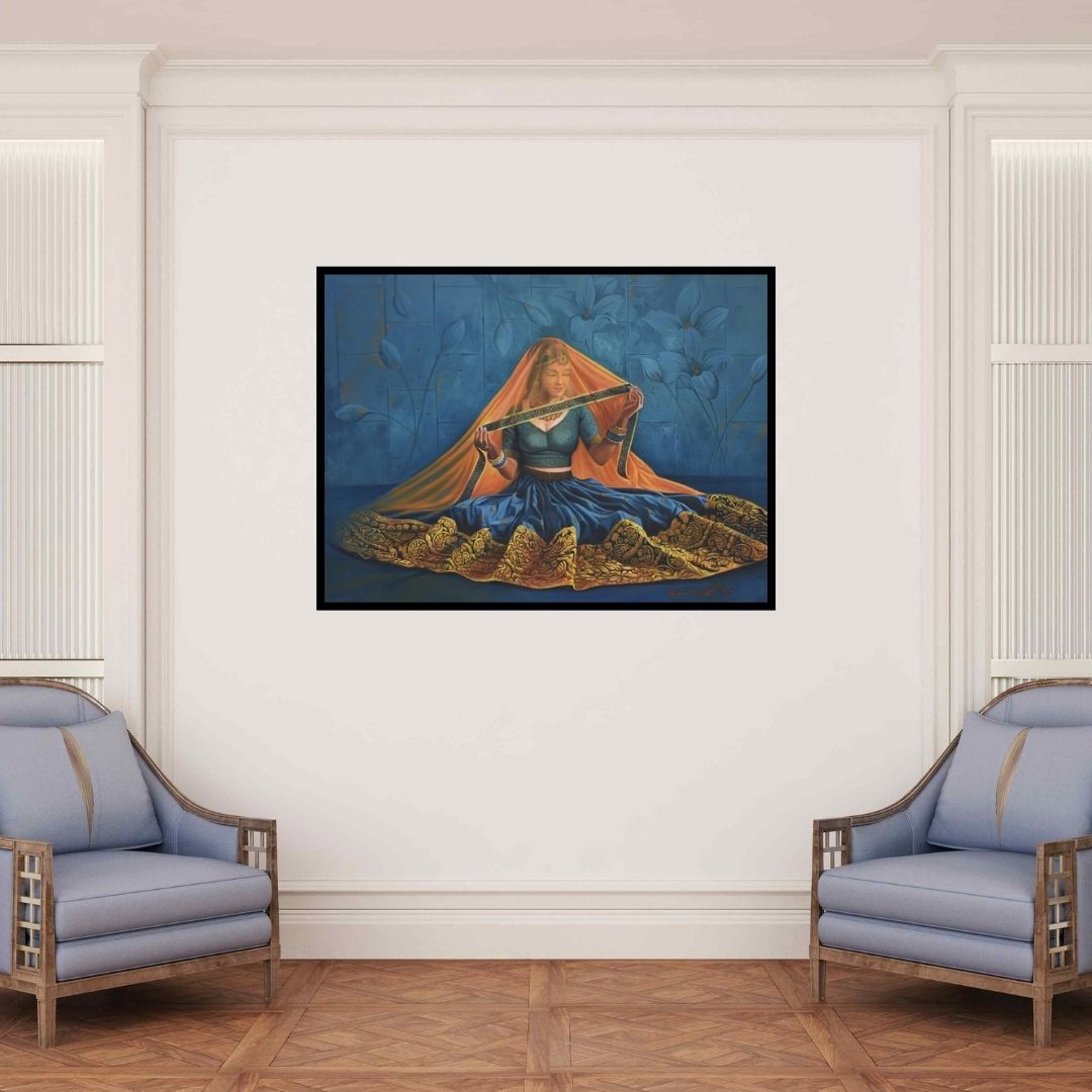 In-situ view of Kamal Rao's 'Sajawat (Hidden Beauty)' painting in a room