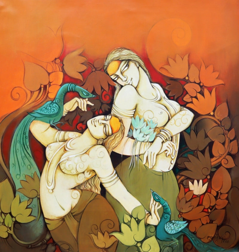 Sakshi 4' figurative acrylic painting by artist Suman Dongre, 36x36 inch, on canvas