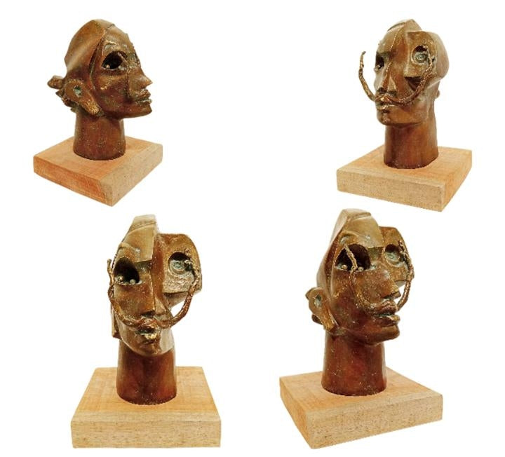 Salvador Dali' portrait Bronze sculpture by artist Sukanta Chowdhury, 14x12 inch, on bronze