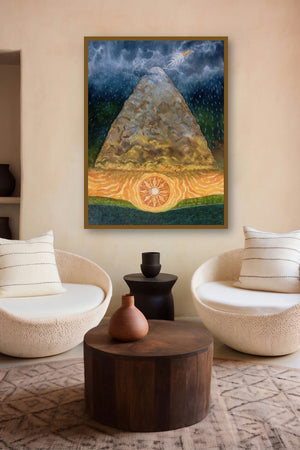 Salvation Of Govardhan (Birth of the Sun) by artist Avishkar Vispute displayed in a Modern gallery