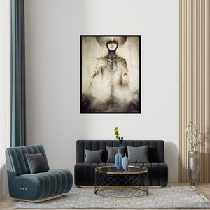 Preview of 'Samarpan 1' Painting by Arabinda Samanta shown on a wall in a furnished room.