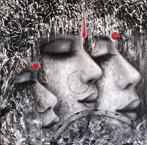 Samarpan (Eternal Embrace) by Rakhi Baid, Original Acrylic Religious Painting on Canvas, Small Square Wall Art