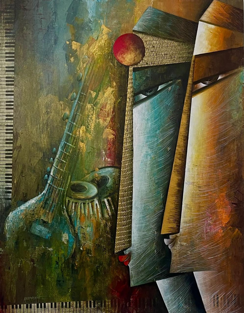 'Sampoorna 2' figurative acrylic painting by artist Kanchan Mahante, 54x42 inch, on canvas