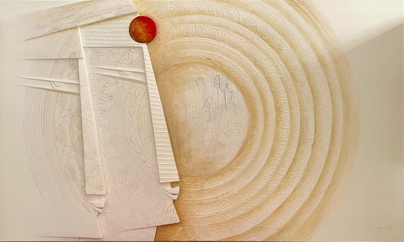 Sampoorna 2' figurative acrylic painting by artist Kanchan Mahante, 48x20 inch, on canvas