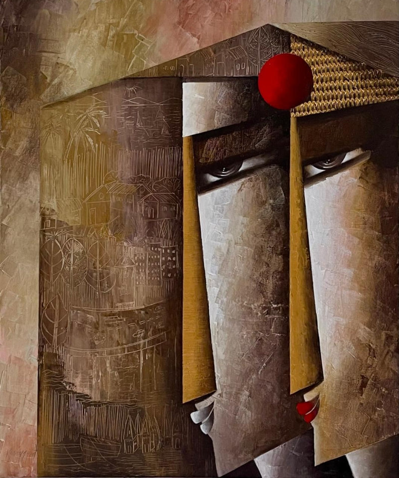 'Sampoorna' figurative acrylic painting by artist Kanchan Mahante, 36x30 inch, on canvas