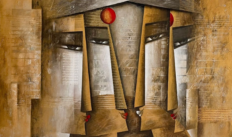 'Sampoorna' figurative acrylic painting by artist Kanchan Mahante, 36x60 inch, on canvas