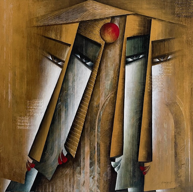 Sampoorna' figurative acrylic painting by artist Kanchan Mahante, 42x42 inch, on canvas