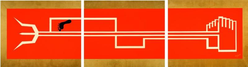 Religious mixed media painting titled 'Samsadya shiva', 144x36 inches, by artist Pankaj Sachdeva on canvas