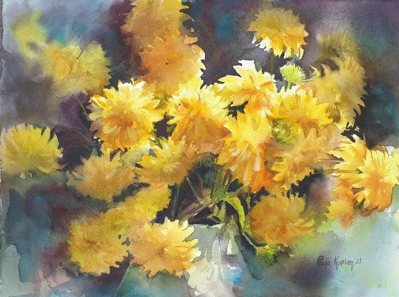 Nature watercolor painting titled 'Sanguine', 11x15 inches, by artist Puja Kumar on Paper