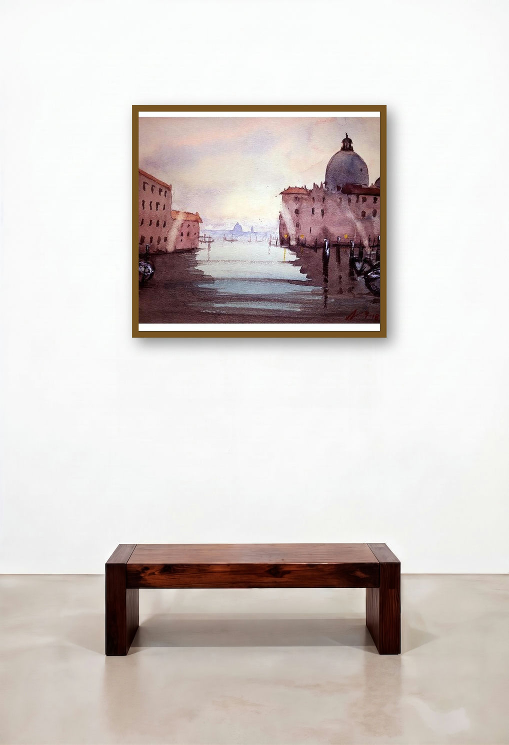 Santa Maria Venice (Canal Vista) by artist Arunava Ray displayed in a Scandinavian Hotel Suite