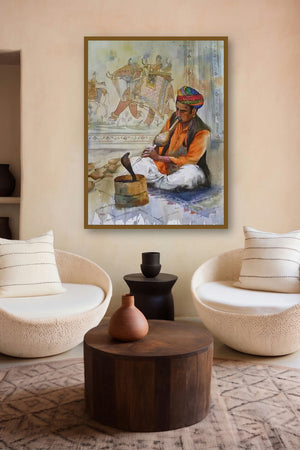 Sapera by artist Kishor Nadavdekar displayed in a Museum Style gallery