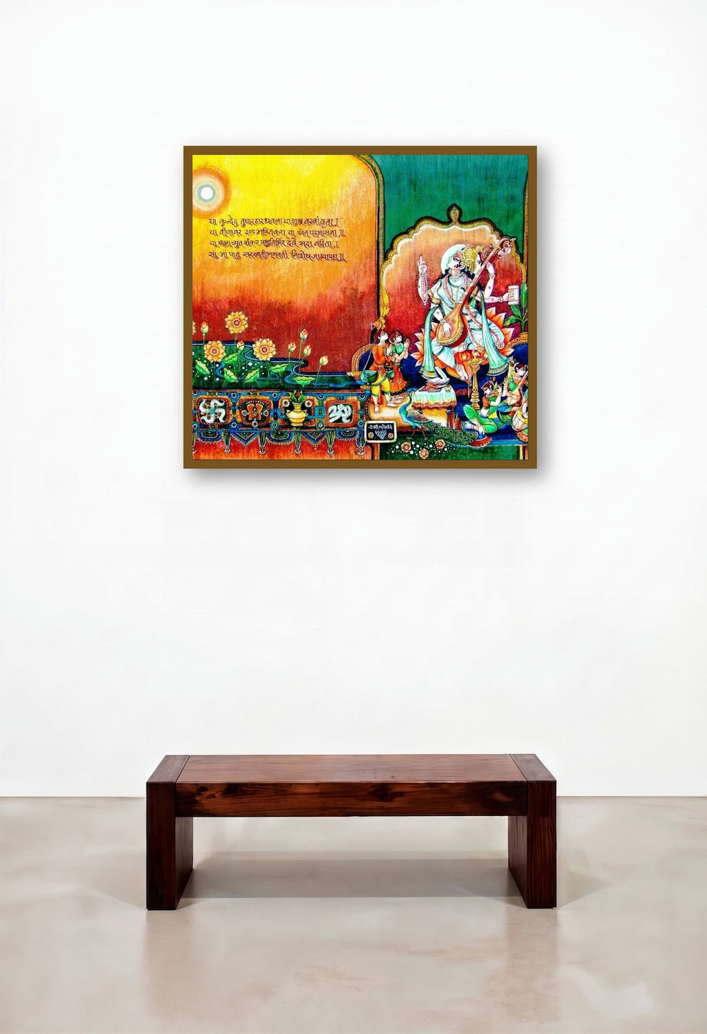 Saraswati Devi (Goddess of Learning) by artist Anand Sonar displayed in a Modern Hotel Lobby