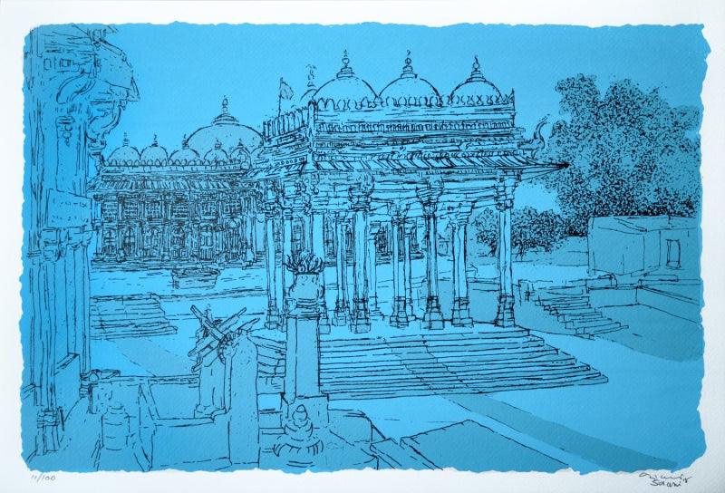 Religious serigraphs painting titled 'Sarkhej Roza', 15x22 inches, by artist Vrindavan Solanki on Paper