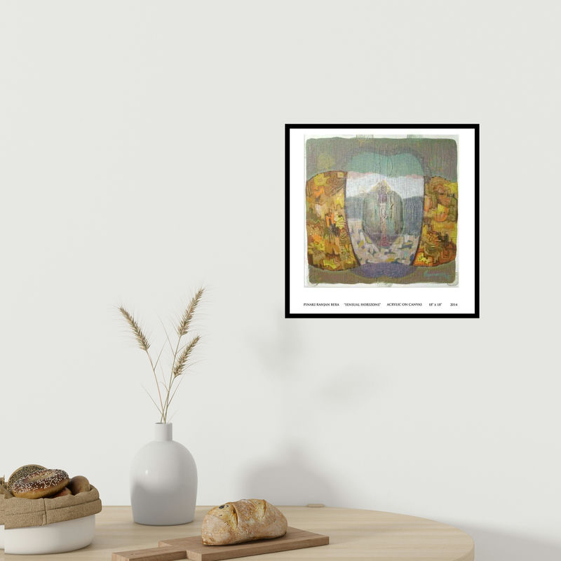 In-situ view of Pratik Risbud's 'Sarveshwara (Cosmic Deity) (Tribal Deity Crimson Eyes)' painting in a room