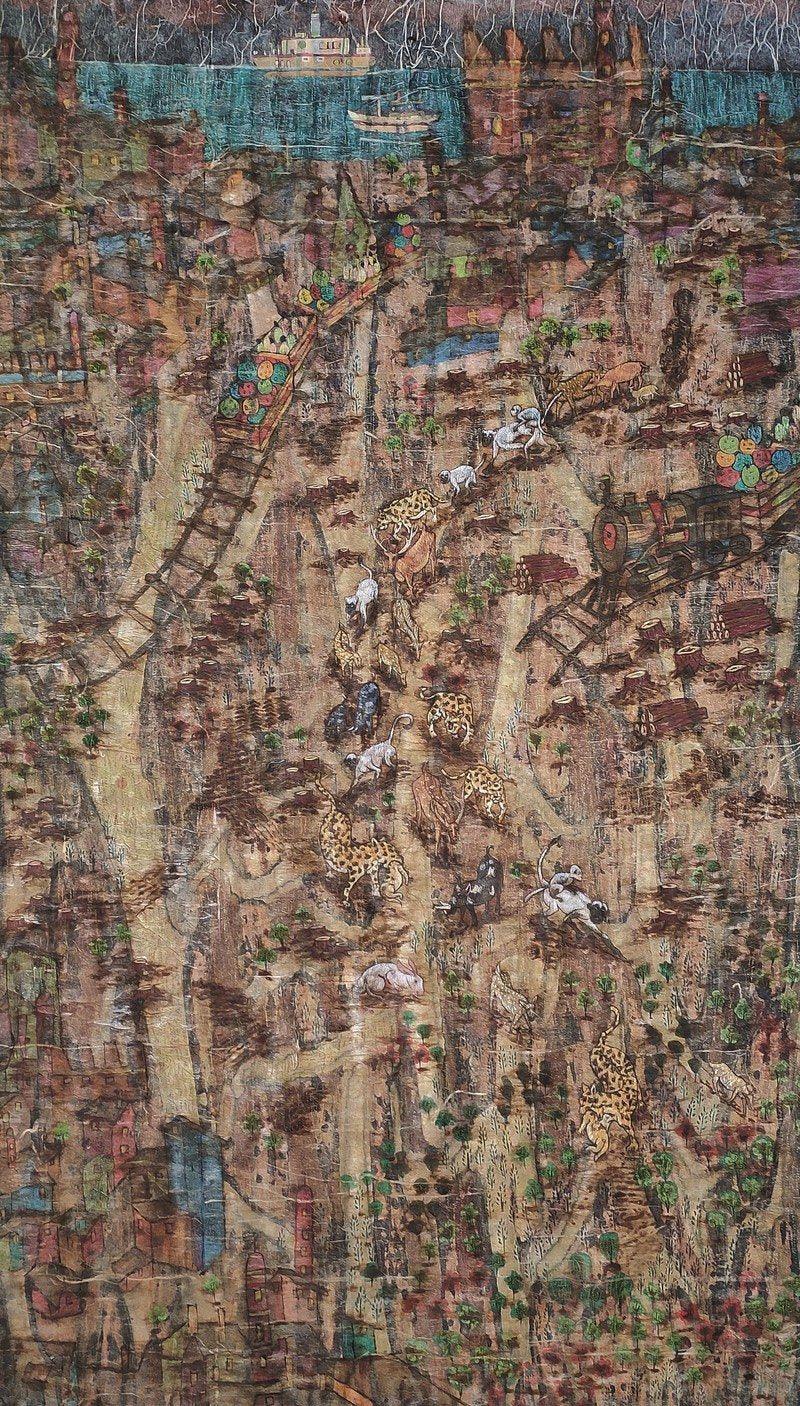 Landscape mixed media painting titled 'Save Arey', 60x42 inches, by artist Pratik Raut on Paper