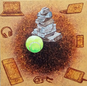 Save Traditional Game 2 (Digital Disconnect) by Pooja Kumawat, Original Acrylic Contemporary Painting on Canvas, X-Small Square Wall Art