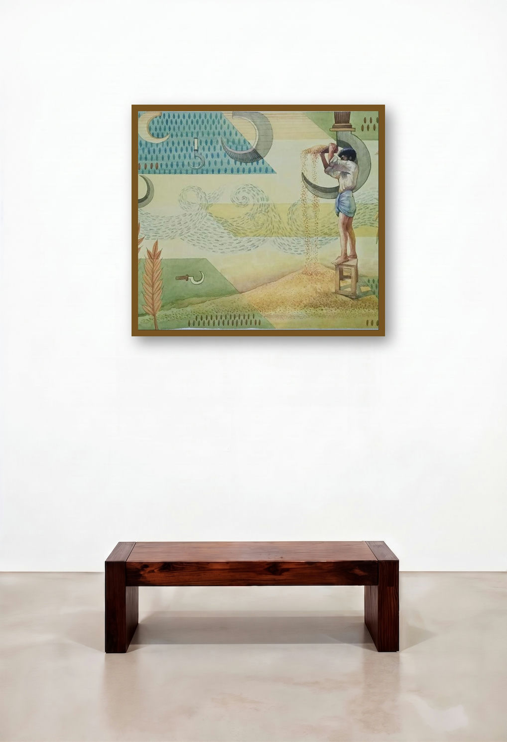 Saviour (The Harvest Season) by artist Purshottam Pawar displayed in a Mid-Century Modern Hallway