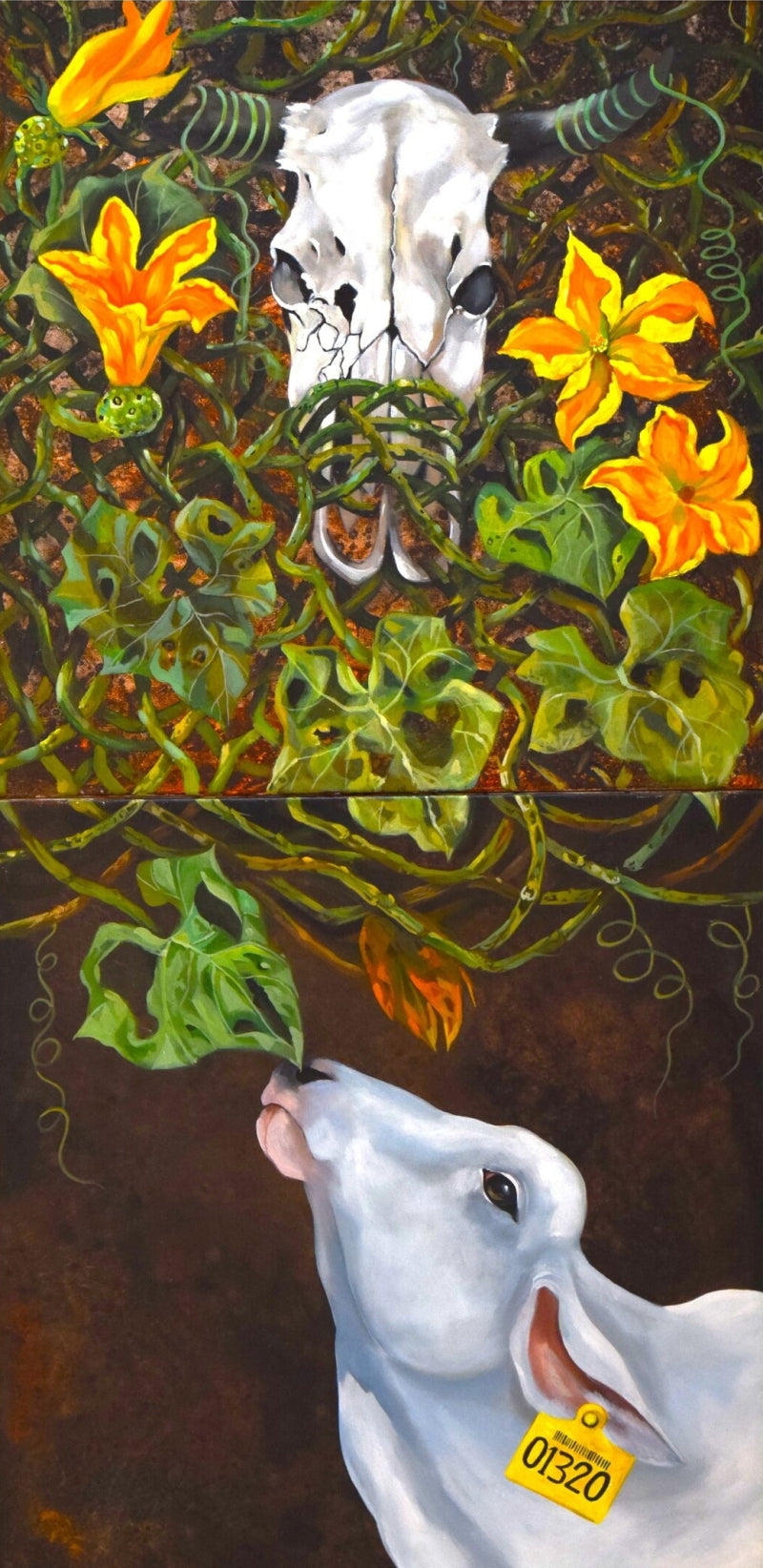 Scarecrow (Diptych)' animals acrylic painting by artist Tonmoy Roy, 48x24 inch, on canvas