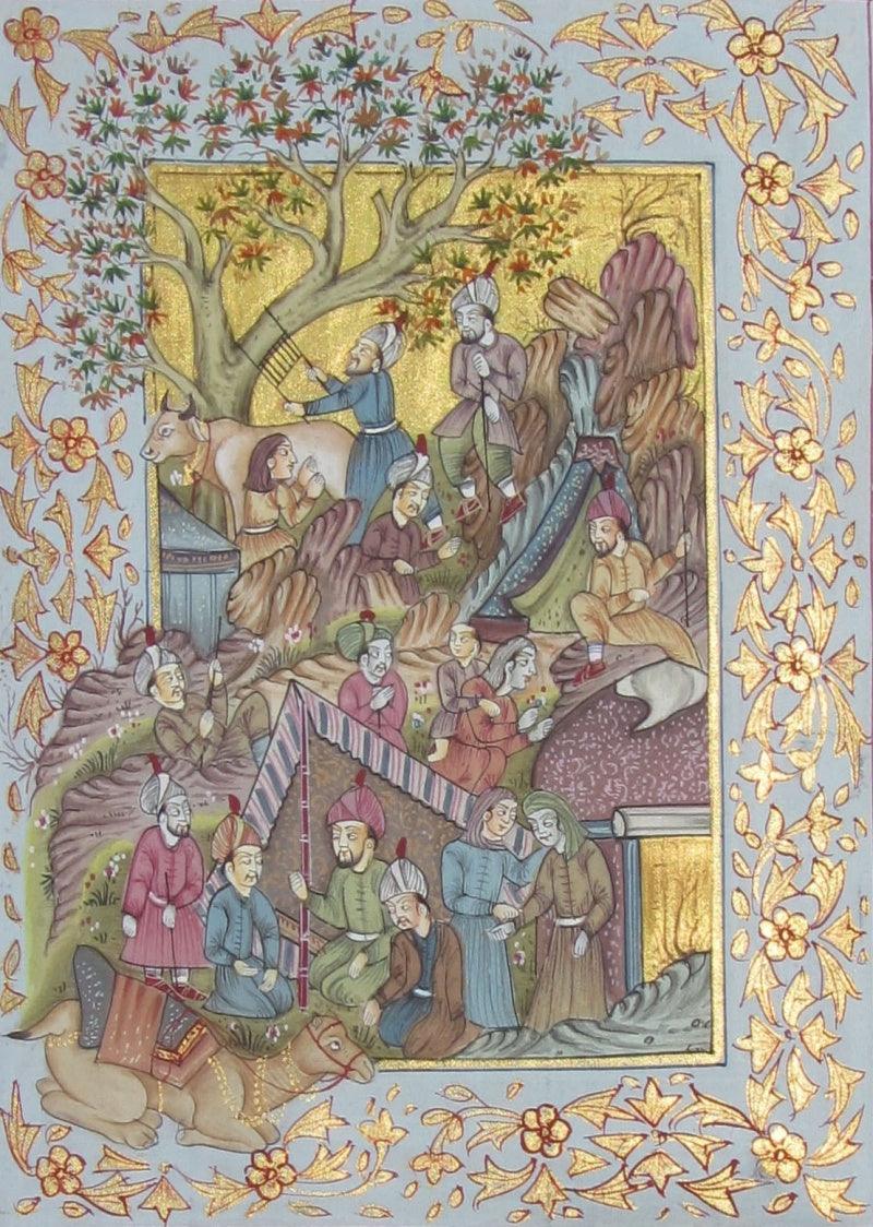 Figurative mughal traditional art titled 'Scene Of Mughal Court 1', 9x7 inches, by artist Unknown on Silk