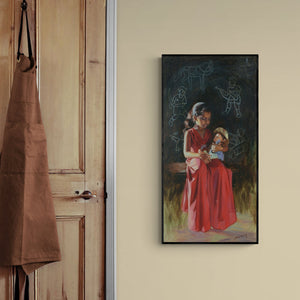 In-situ view of Swapnil Patil's 'School Poem' painting in a room