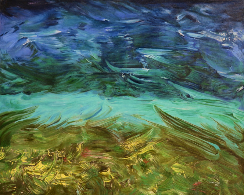 'Scuba Divers World 2' abstract oil painting by artist Vinay Sane, 40x50 inch, on canvas