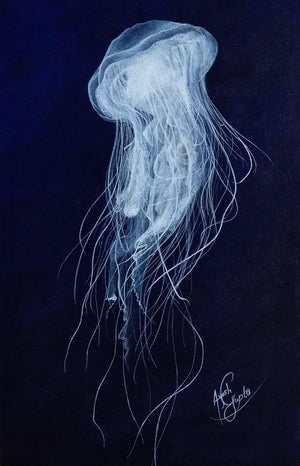 Sea Medusa (Jellyfish) by Ayush Gupta, Original Acrylic Animal Painting on Canvas, X-Small Vertical Wall Art