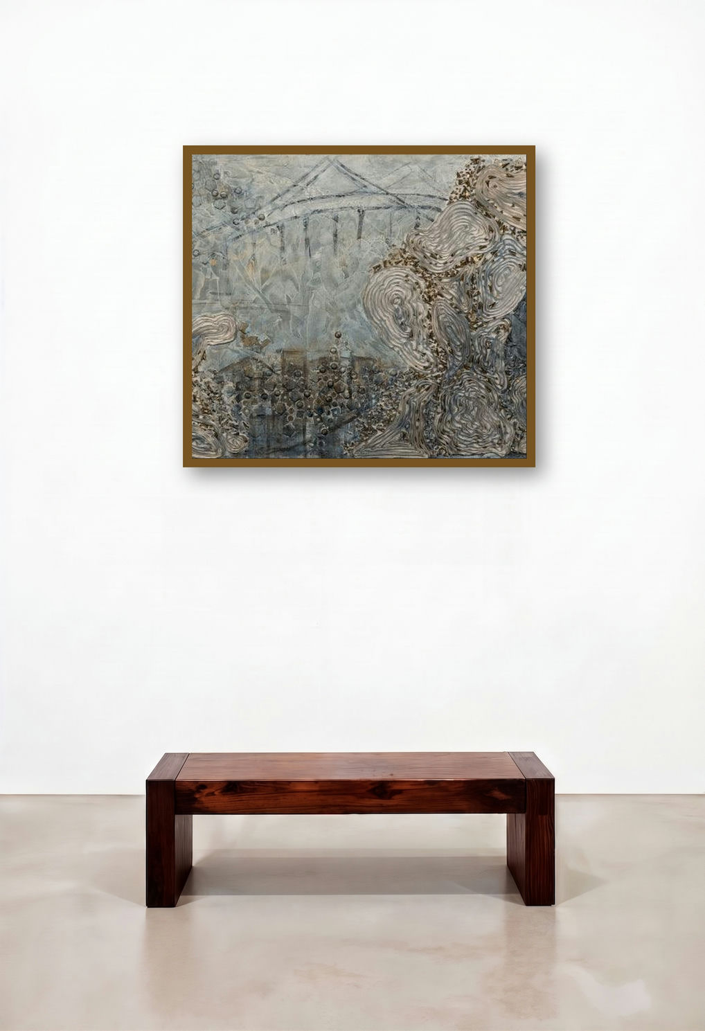 Sealink (Urban Tapestry) by artist Veena Advani displayed in a Mid-Century Modern Penthouse