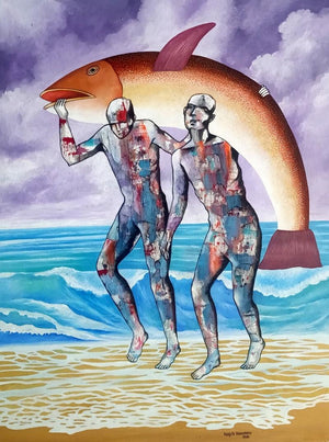 Search (The Ocean's Call) by Ranjith Raghupathy, Original Acrylic Figurative Painting on Canvas, Medium Vertical Wall Art
