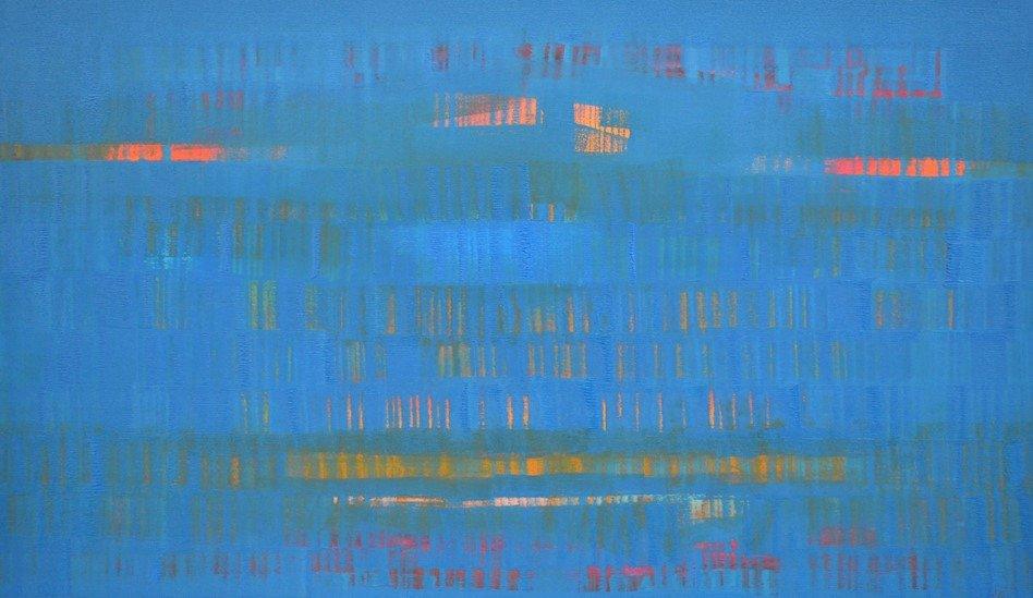 Abstract oil painting titled 'Search Of Eternity 17', 36x60 inches, by artist Raghu Neware on Canvas