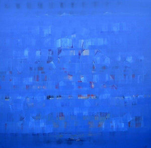 Search Of Eternity 24 (Serene Blue City) by Raghu Neware, Original Oil Abstract Painting on Canvas, X-Large Square Wall Art